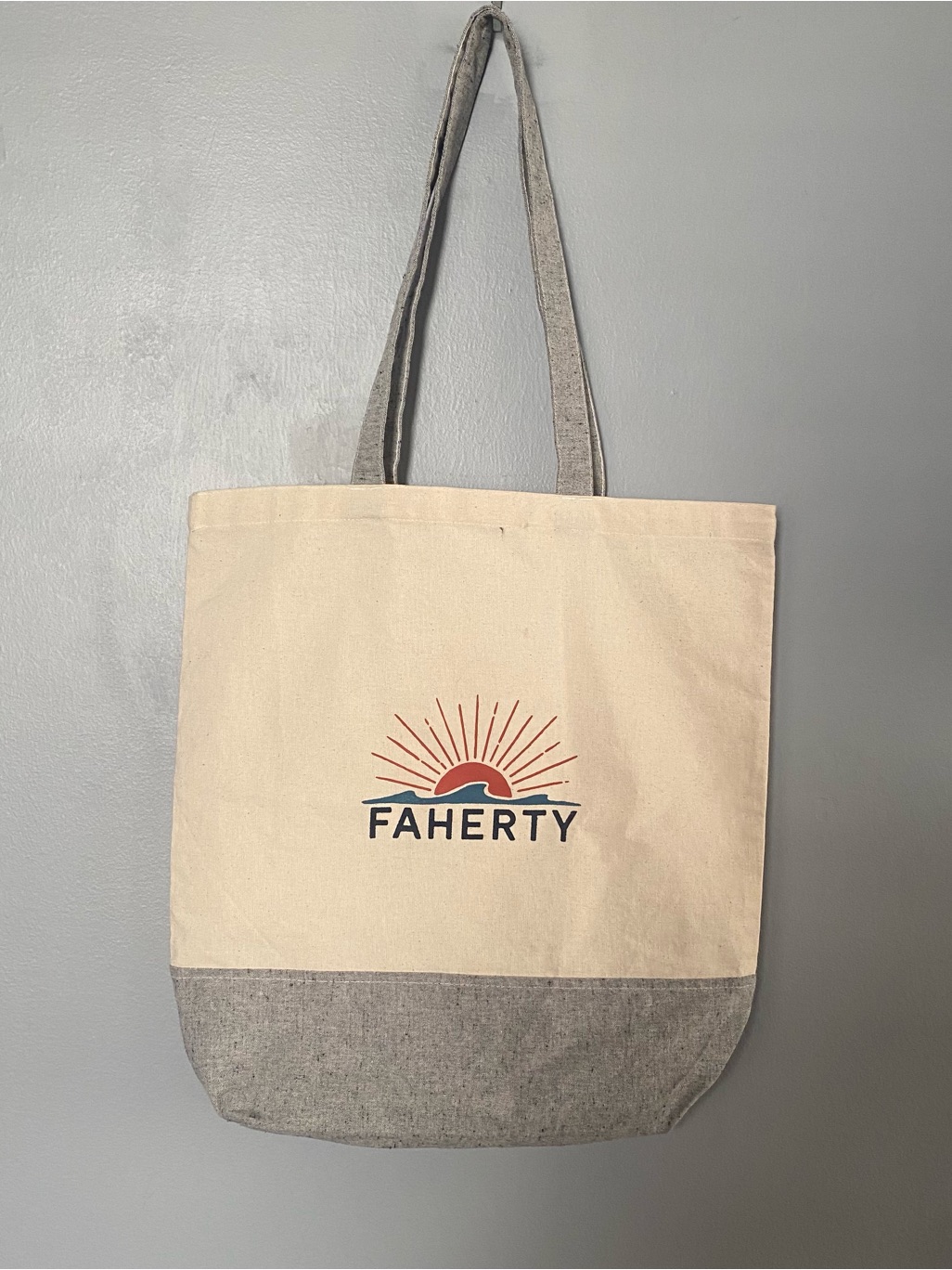 Faherty Natural Canvas Tote With Gray Trim